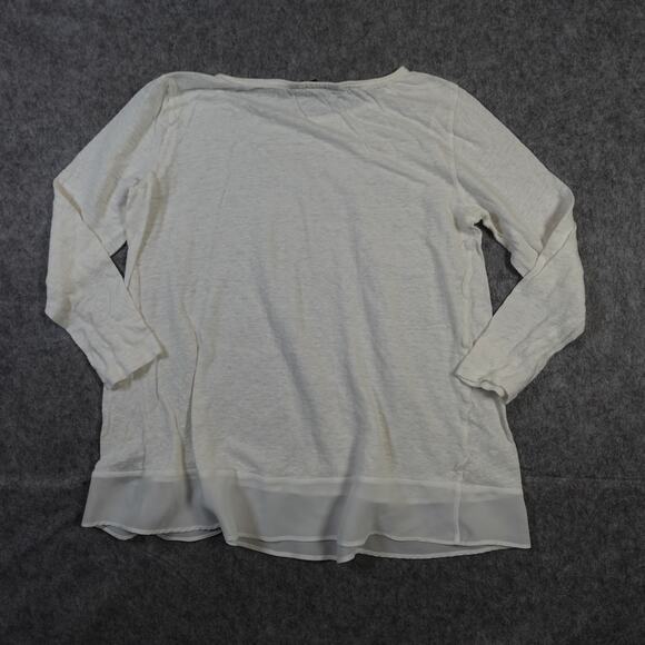 Ralph Lauren Top Womens Small Linen Blouse Tunic Chiffon Trim Slub White Beachy - Picture 4 of 8